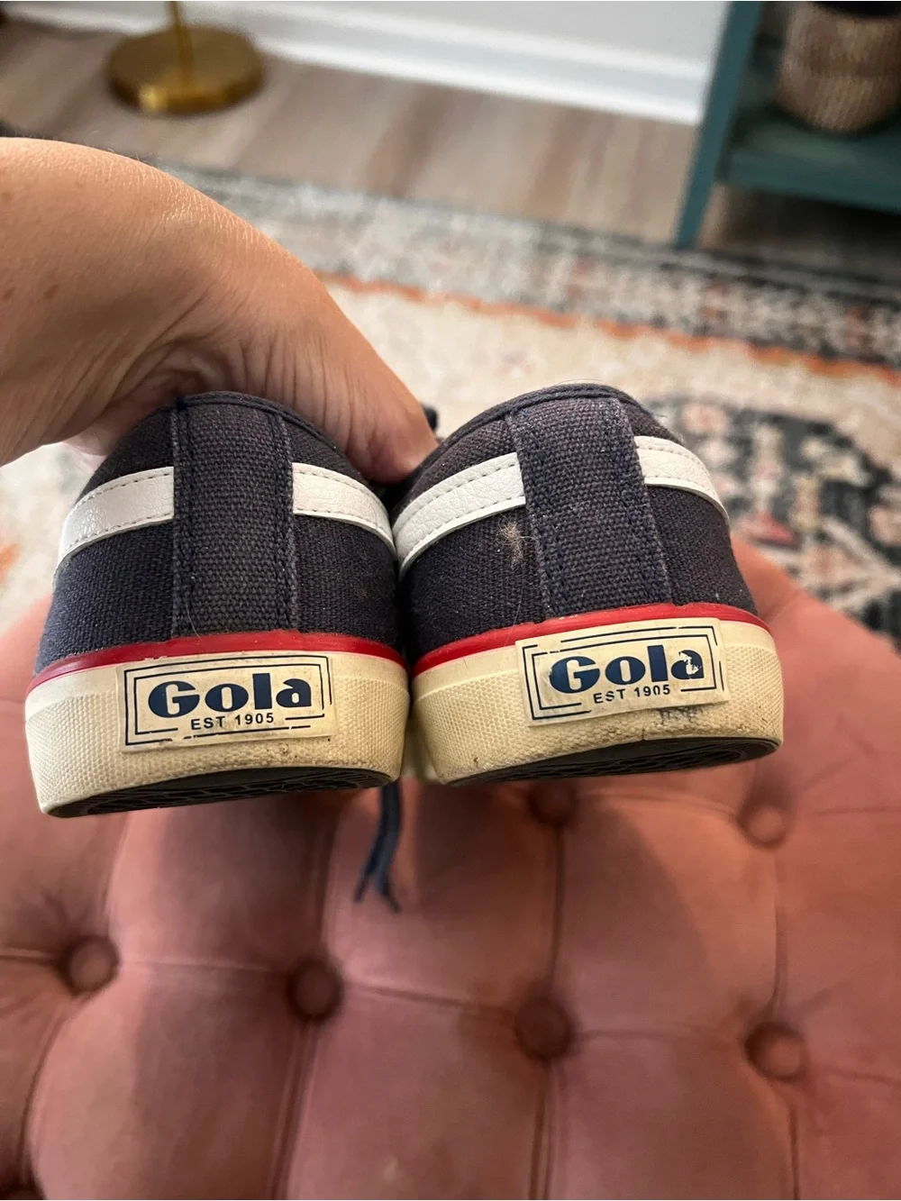 Gola Men's Navy Canvas Sneakers with White Stripes and Red Trim